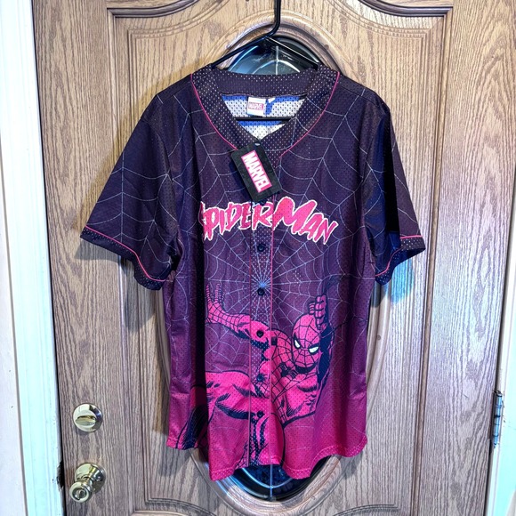 Marvel Other - Marvel‎ Spider-Man Baseball Jersey Number 62 Spider Web Button Up Men's XL